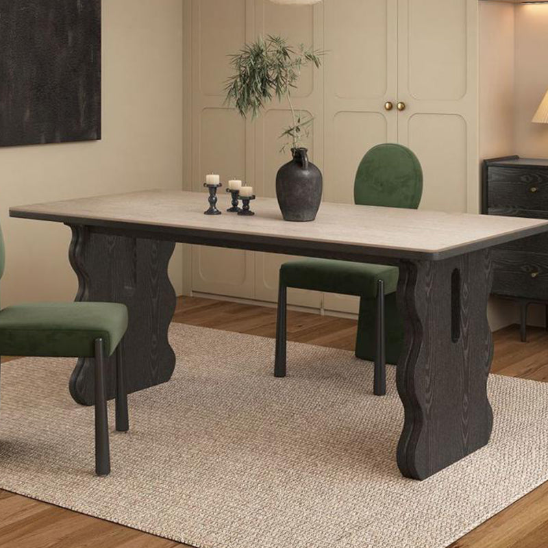 Contemporary Retro Rectangular Wave Wood Slate Dining Table For 4/6 Seats