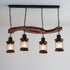 Traditional Japanese Wood Double Moon Design Iron Glass Bottle Shade 4-Light Island Light Chandelier For Dining Room