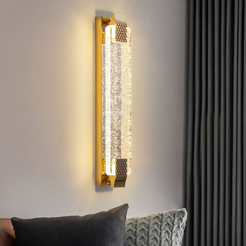 Contemporary Luxury Dazzling Rectangular Bubble Textured Crystal Shade Stainless Steel LED Wall Sconce Lamp For Living Room