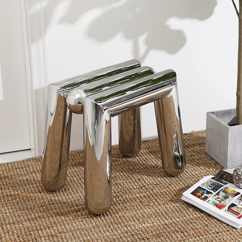 Modern Minimalist Stainless Steel Geometric Round Tube Splicing Footstool For Entryways