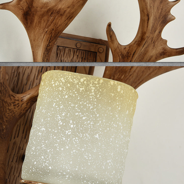 Contemporary Scandinavian Antler Cylinder Resin Glass 1-Light Wall Sconce Lamp For Living Room