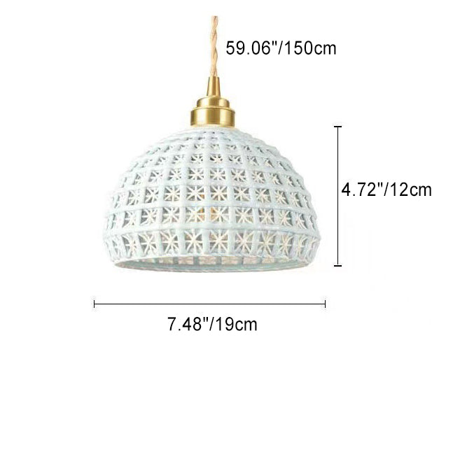 Traditional Japanese Dome Round Brass Ceramic 1-Light Pendant Light For Living Room