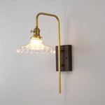 Traditional Vintage Round Wood Iron Glass 1-Light Wall Sconce Lamp For Bedroom