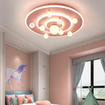 Contemporary Creative Kids Round Planet Iron Acrylic LED Flush Mount Ceiling Light For Bedroom