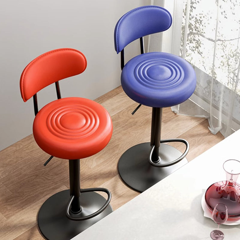 Modern Minimalist Round Upholstered Curved Backrest Leather Metal Bar Stool For Dining Room