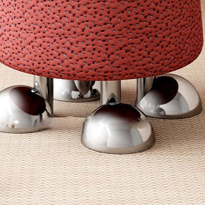 Modern Luxury Round Cushion Cotton Linen Solid Wood Stainless Steel Vanity Stool 4-Leg For Bedroom