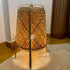 Traditional Japanese Cylindrical Hand-Woven Bamboo 1-Light Standing Floor Lamp For Bedroom