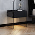 Modern Minimalist Rectangular Wood Plank Glass Nightstand 1-Drawer For Bedroom