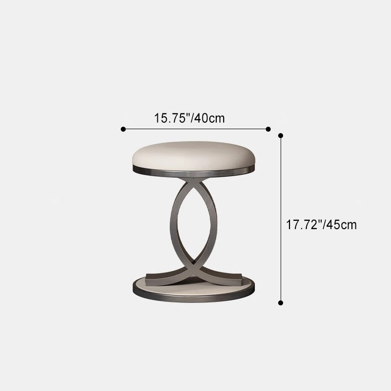 Contemporary Nordic Round Microfiber Leather Vanity Stool For Bedroom