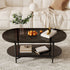 Contemporary Retro Elliptical Weaving Glass Iron Coffee Table 2-Tier For Living Room