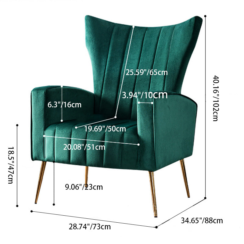 Modern Luxury Trapezoidal Square Velvet Wood Stainless Steel Accent Chair Backrest Arm For Living Room