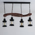Traditional Japanese Wood Double Moon Design Iron Glass Bottle Shade 4-Light Island Light Chandelier For Dining Room