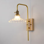 Traditional Vintage Round Wood Iron Glass 1-Light Wall Sconce Lamp For Bedroom