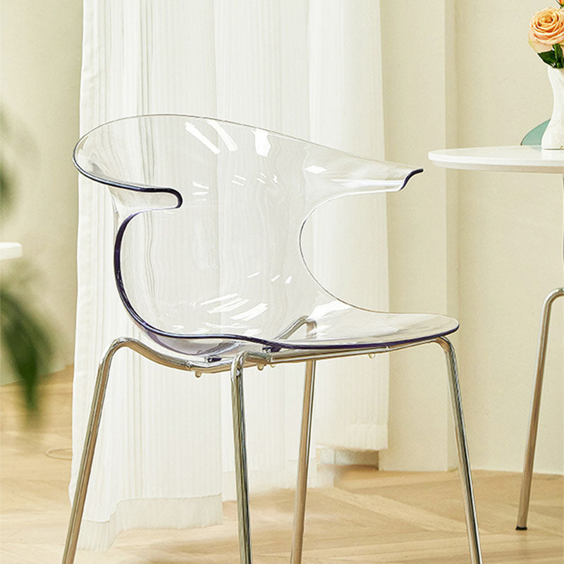 Modern Minimalist Curved Profile Plastic Metal Dining Chair Backrest Armrest For Dining Room