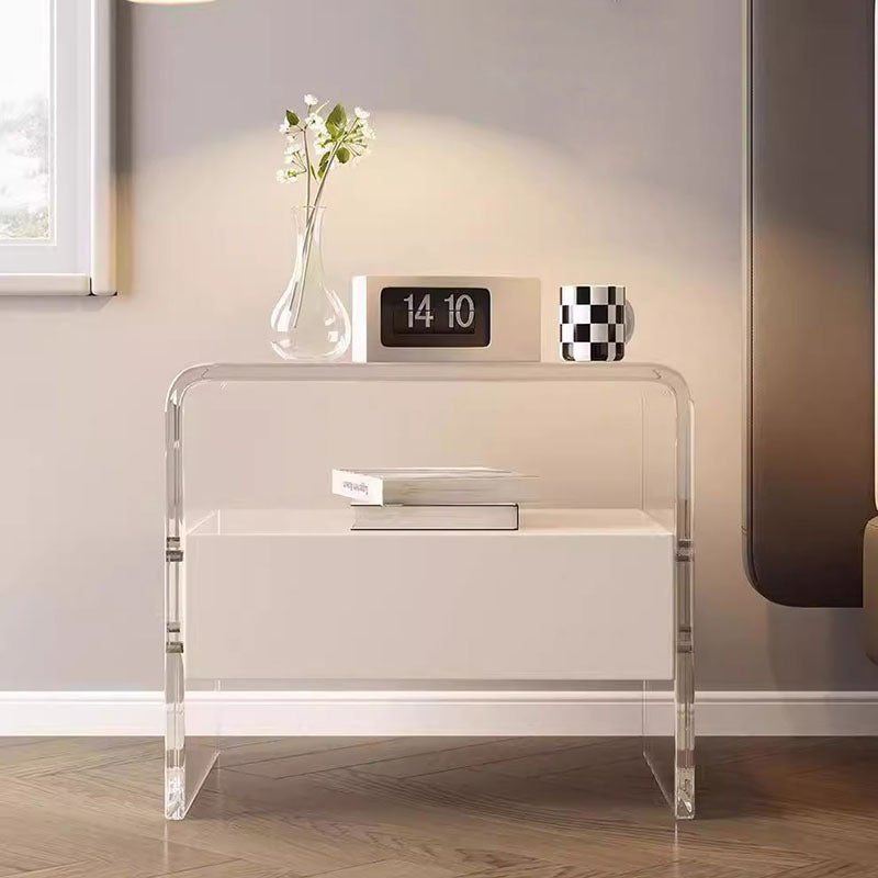 Modern Minimalist Rectangular Acrylic Wood Metal Nightstand 1-Shelf For Bedroom