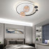 Contemporary Creative Kids Round Orb Moon Iron Acrylic LED Semi-Flush Mount Ceiling Light For Bedroom