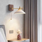 Traditional Japanese Round Cylinder Cone Swing Arm Wood Grain Full Copper Ceramic 1-Light Wall Sconce Lamp For Bedroom