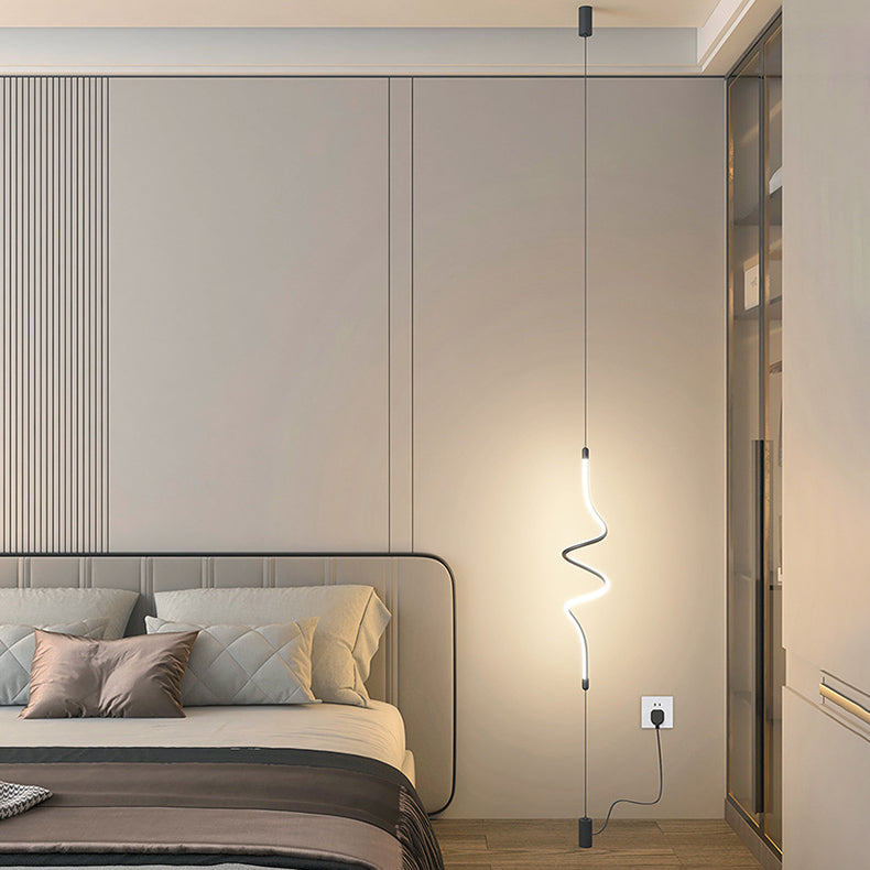 Modern Minimalist Iron Aluminum Silica Line LED Pendant Light For Bedroom