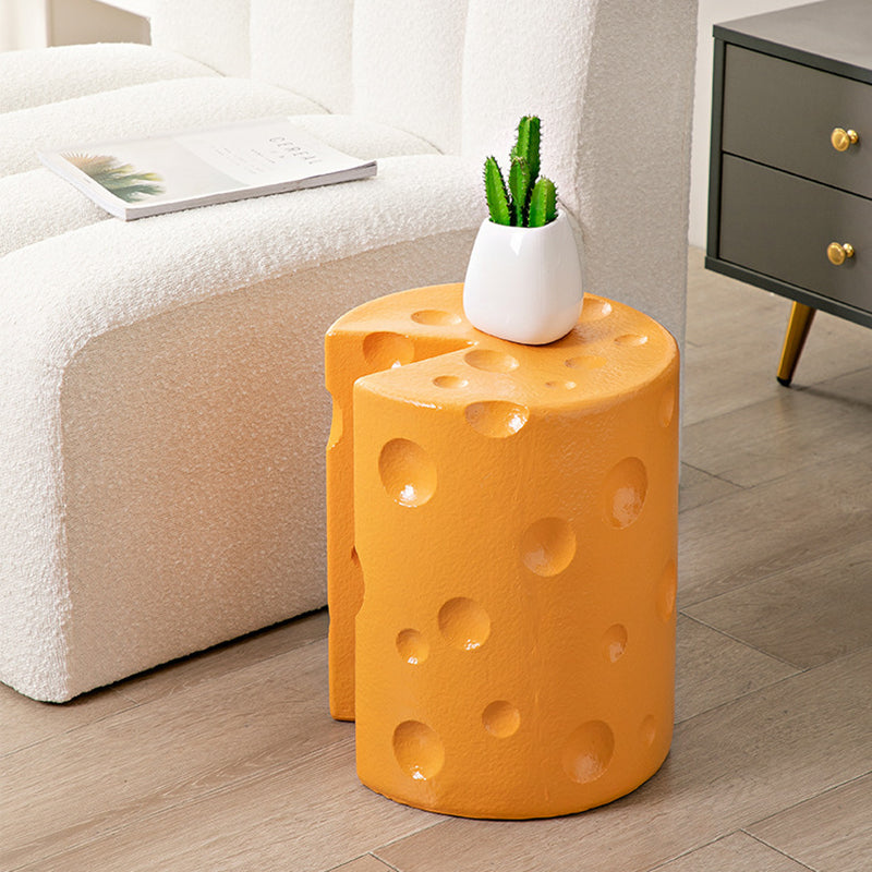 Contemporary Creative Kids Round Cylinder Cheese Resin Side Table For Bedroom