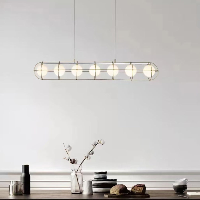 Contemporary Scandinavian Iron Glass Ball Round Strip LED Chandelier For Dinning Room