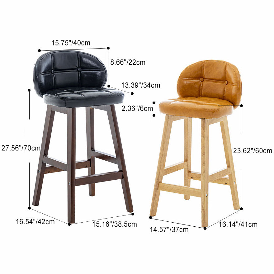 Modern Minimalist Square Wood Leather Foam Bar Stool With Four Legs Backrest For Dining Room