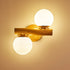 Modern Minimalist Cylinder Orb Wood Hardware Glass 2-Light Wall Sconce Lamp For Bedroom