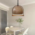 Traditional Japanese Telescopic Wood Amber Round Glass 1-Light Pendant Light For Dining Room