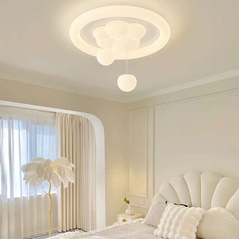 Contemporary Nordic Cream Cat Claw PE Shade Round Ball Decoration LED Flush Mount Ceiling Light For Living Room