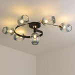 Contemporary Scandinavian Glass Globe Iron Glass 6-Light Semi-Flush Mount Ceiling Light For Living Room