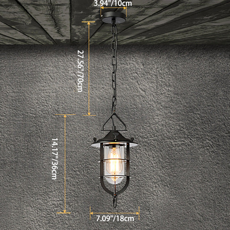 Traditional Vintage Birdcage Boatyard Iron Glass 1-Light Pendant Light For Living Room