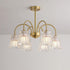 Contemporary Retro Curved Rod Flower Cup Copper Glass 3/5/6 Light Chandelier For Living Room