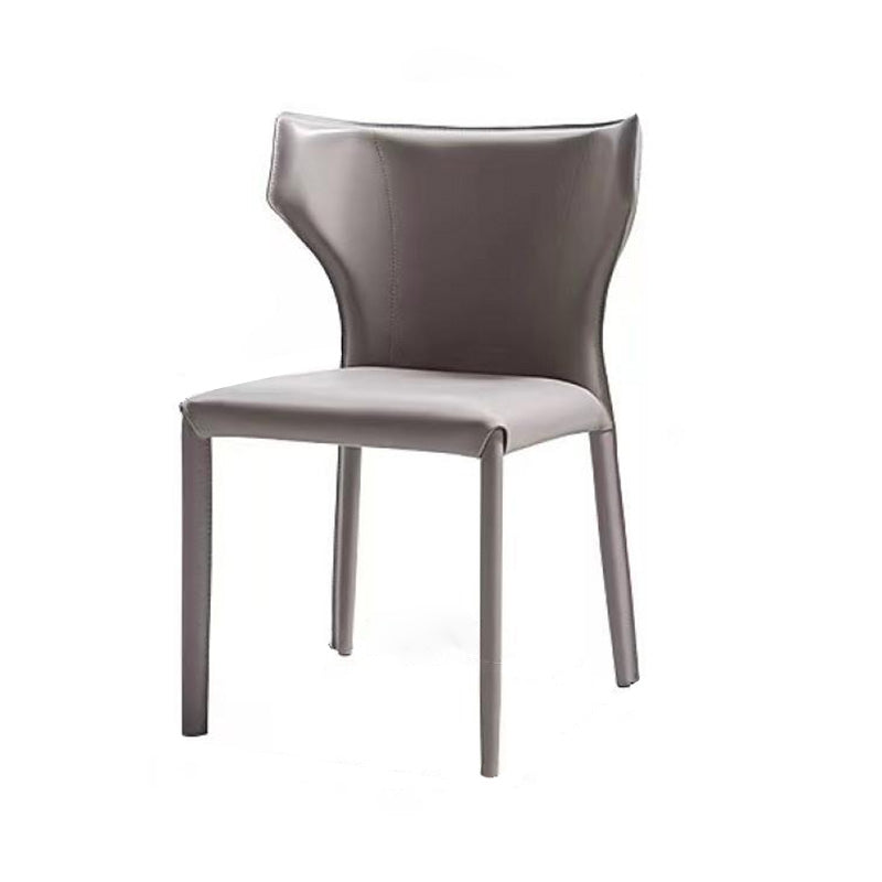 Modern Minimalist Square Leather Carbon Steel Frame Dining Chair Wing Back Armless For Dining Room