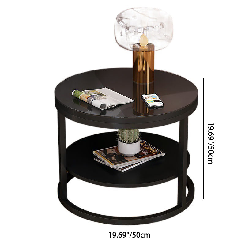 Modern Simplicity Round Wood Iron Frame Side Table 2-Tier For Living Room