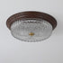 Traditional Vintage Round Crystal Glass Iron Water Turned Wood Grain LED Flush Mount Ceiling Light For Living Room