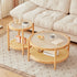 Modern Minimalist Round Solid Wood Glass Rattan Coffee Table 2-Tier For Living Room