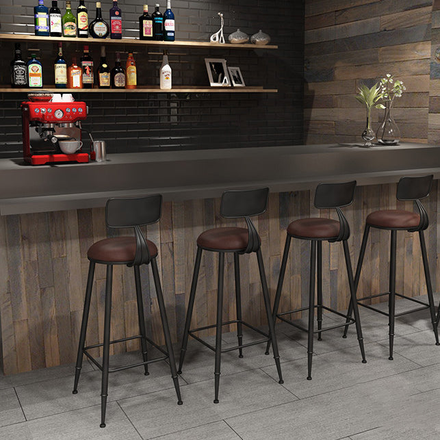 Contemporary Industrial Round Faux Leather Upholstered Bar Stool Backrest Footrest For Dining Room