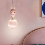 Contemporary Nordic Kids Resin Glass Round Angel 1-Light Pendant Light For Bedside