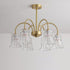 Contemporary Retro Curved Rod Flower Cup Copper Glass 3/5/6 Light Chandelier For Living Room