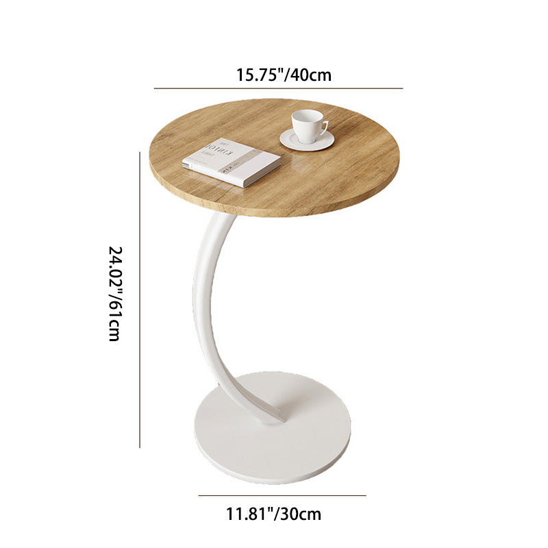 Modern Minimalist Round Wood Grain MDF Stainless Steel End Table For Living Room