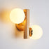 Modern Minimalist Cylinder Orb Wood Hardware Glass 2-Light Wall Sconce Lamp For Bedroom