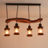 Traditional Japanese Wood Double Moon Design Iron Glass Bottle Shade 4-Light Island Light Chandelier For Dining Room