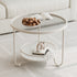 Modern Simplicity Round Striped Glass Slab Metal Coffee Table 2-Tier For Living Room