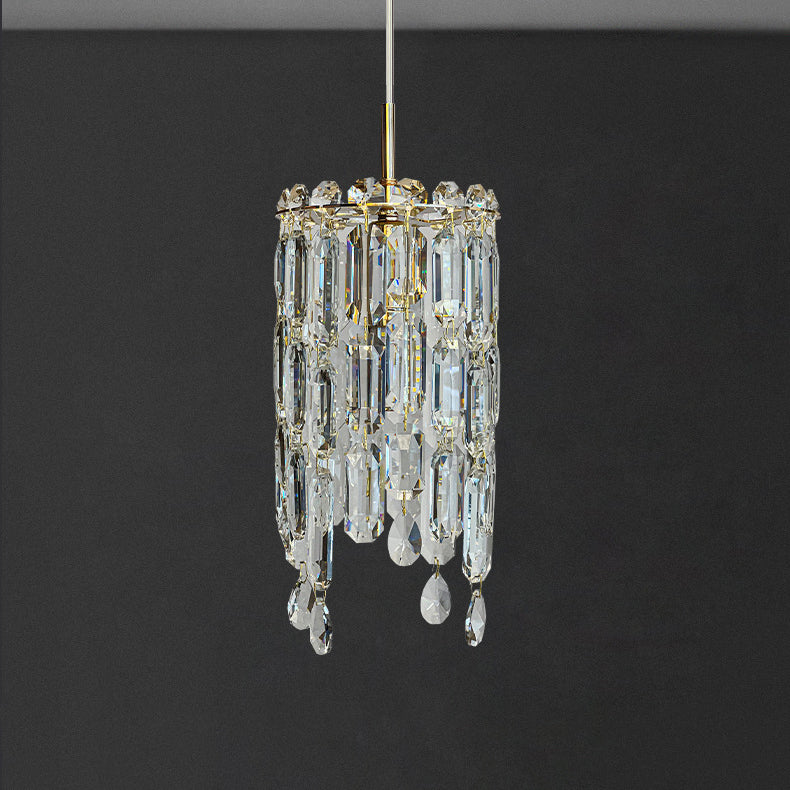 Modern Art Deco Cylinder Hardware Crystal 1-Light Pendant Light For Living Room