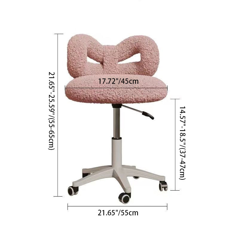 Modern Art Deco Butterfly Knot Round Lambswool Leather Metal Vanity Stool Backrest Armless For Bedroom