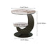 Modern Luxury Round Crescent Moon Frame Slab Carbon Steel End Table 2-Tray For Living Room