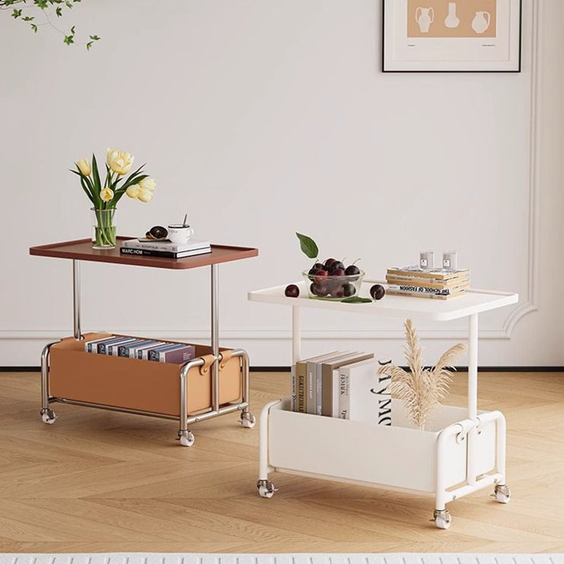 Modern Minimalist Rectangular Blister Board Iron Leather End Table 2-Tier Movable For Living Room