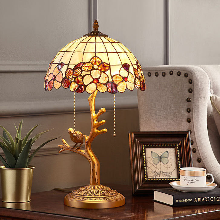 Contemporary Luxury Full Copper Bird Decoration Natural Shell Shade 2-Light Table Lamp For Home Office