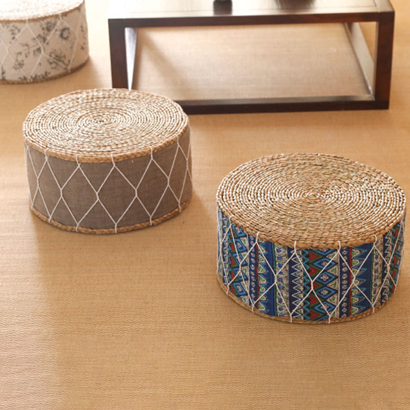 Contemporary Creative Round Cattail Fabric Low Stool For Living Room