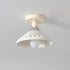 Contemporary Scandinavian Cream Ceramic Geometric Round Shade 1-Light Semi-Flush Mount Ceiling Light For Living Room