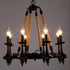 Traditional Vintage Round Candelabra Iron Hemp Rope 3/6/8 Light Chandelier For Living Room